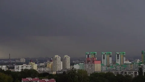 Kiev, Ukraine, September 2017: Thunderstorm over the city. Four lightning Video stock 80288441