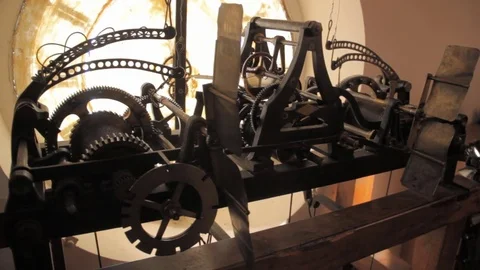 Kiev.mechanism of 1858, Ancient Tower Clock, the Movement of Clock Stock Footage 74871740