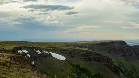 Kiger Gorge snow and clouds Summit Steens Mountain Near Malhuer Wildlife Refuge Stock Footage 81754695