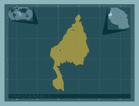 Kigoma, Tanzania. Solid color shape. Locations of major cities of the region Stock Illustration