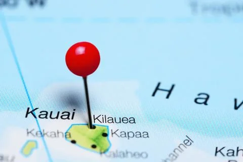 Kilauea pinned on a map of Hawaii Stock Photos