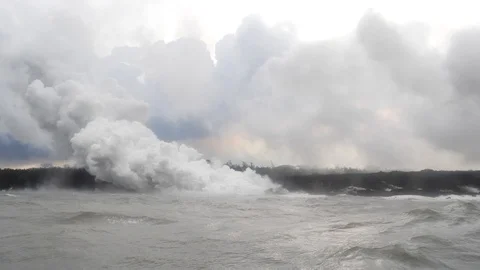 Kilauea steam in distance against gray sky Stock Footage 90675053