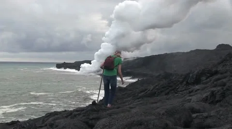 Kilauea, steaming ocean Stock Footage 24191934