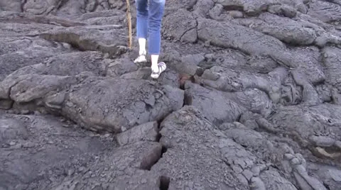 Kilauea, tracking hiker Stock Footage 24191848