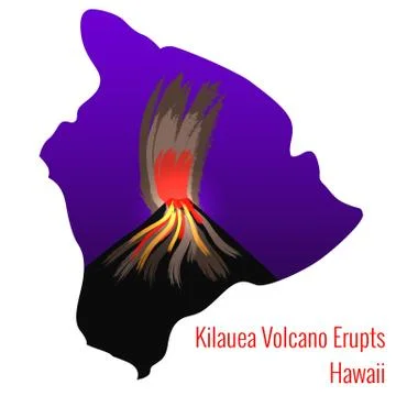 Kilauea Volcano Erupts on the island of Hawaii. Big Island of Hawaii contour Stock Illustration