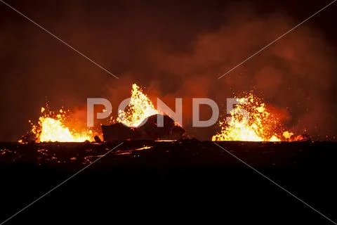 Kilauea Volcano, May 2018 eruption, East Rift Zone, Leilani Estates subdivision Stock Photos