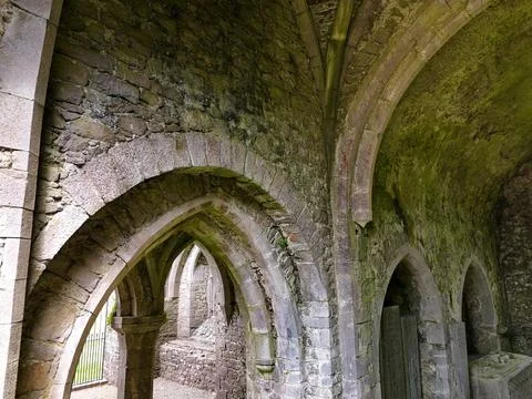 Kilcooley Abbey Gothic Arches Interior County Tipperary Stock Photos