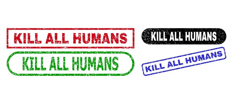KILL ALL HUMANS Rectangle Stamps Using Unclean Texture Stock Illustration