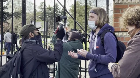 'KILL THE BILL' PROTESTERS SPEAK TO MEDIA IN NORTH LONDON 2021 UK 4K Stock Footage 151542716