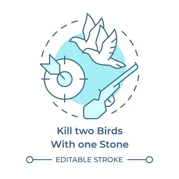 Kill two birds with one stone multi color concept icon Stock Illustration
