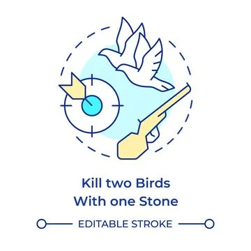 Kill two birds with one stone multi color concept icon Stock Illustration