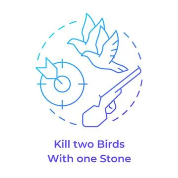 Kill two birds with one stone blue gradient concept icon Stock Illustration