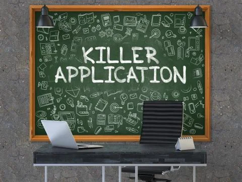 Killer Application on Chalkboard in the Office. 3d Stock Illustration