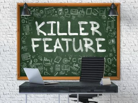 Killer Feature - Hand Drawn on Green Chalkboard Stock Illustration