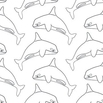 Killer whale seamless pattern in line art style. Undersea animal shape for Stock Illustration