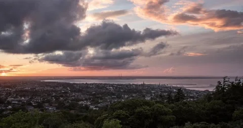 Killiney Hill sunset over Dublin Bay Stock Footage 132299844