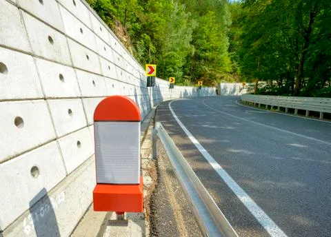 Kilometer stone post on the roadside in Romania Stock Photos