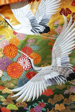 Kimono pattern. Two cranes are flying Stock-Fotos