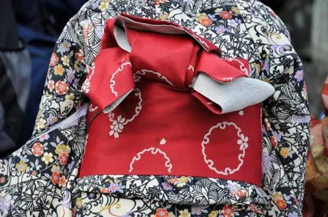 Kimono with red munsuko Stock Photos