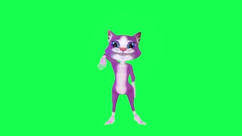 Kind 3D talking purple cat dancing from  opposite angle on green screen 3D 스톡 동영상 247973691