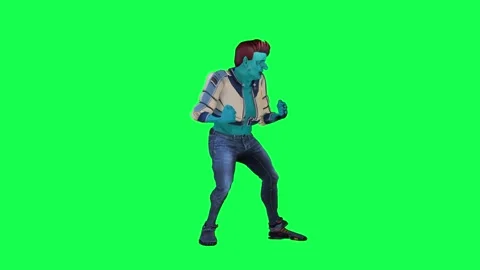 Kind blue 3D animated man gets punched from left angle on green screen 3D people 스톡 동영상 247813761