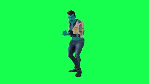 Kind blue 3D animated man gets punched from opposite angle on green screen 3D 스톡 동영상 247813765