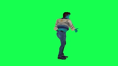 Kind blue 3D spaceman watering plants from left angle on green screen 3D people 스톡 동영상 247813723
