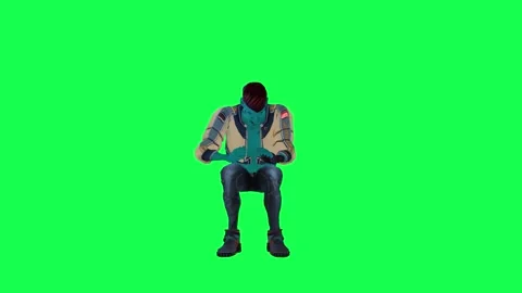 Kind blue 3D spaceman writing letter to his fiance from opposite angle on green 스톡 동영상 247813721