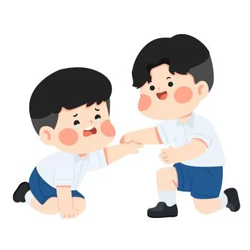 Kind Boy Helping Another Boy Up Stock Illustration