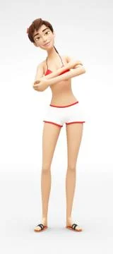 Kind, Gently Smiling Jenny - 3D Character Half-Dancing Playfully Stock Illustration