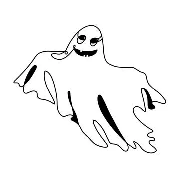 Kind Ghost in continuous one line art drawing style. Spooky Halloween flying Stock Illustration