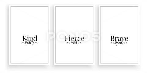 Kind heart, fierce mind, brave spirit, vector. Wording design, lettering Stock Illustration
