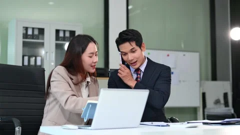Kind leader executive manager share and discuss business solutions plan ide.. Video stock 312848580