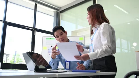 Kind leader executive manager share and discuss business solutions plan ide.. Stock Footage 313267604