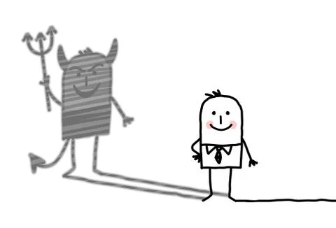 Kind man with devil shadow Stock Illustration