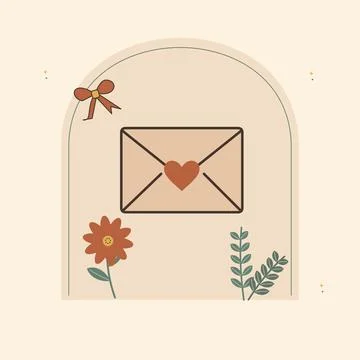 Kind message with an envelope and a bouquet. Decorative flat vector compositi Stock Illustration