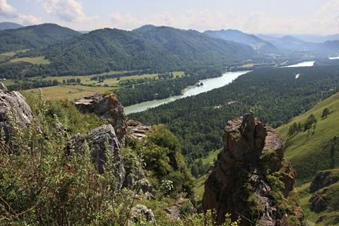Kind from a mountain on the river Stock Photos