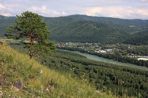 Kind from a mountain on the river 스톡 사진