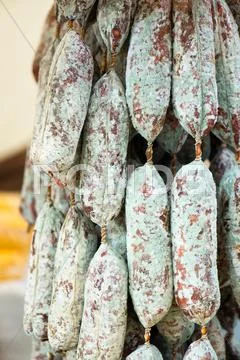 Kind of salami at the street market Stock Photos