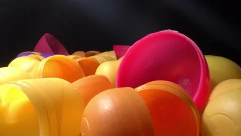Kinder Eggs Toy Empty Boxes. Plastic garbage, trash, waste pollution, recycle Stock Footage 171907986