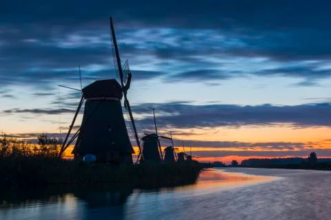 Kinderdijk with five windmills Stock Photos