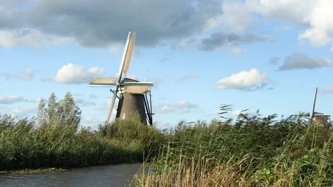 Kinderdijk in Holland windmills Stock Footage 99764259