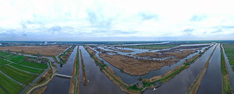 Kinderdijk Panorama Stockfoto's