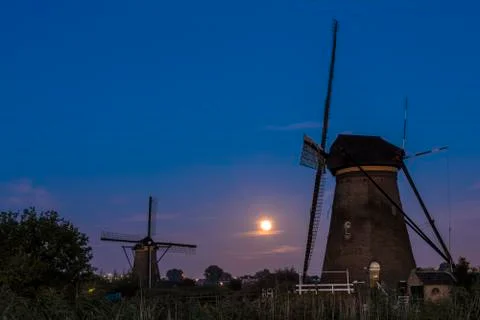 Kinderdijk with two windmills Stock Photos