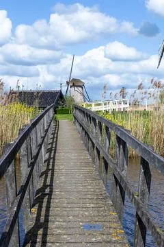 Kinderdike's canals, mills and pumping stations date back more than 700 years Stock Photos