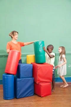Kindergarden class playing Stock Photos