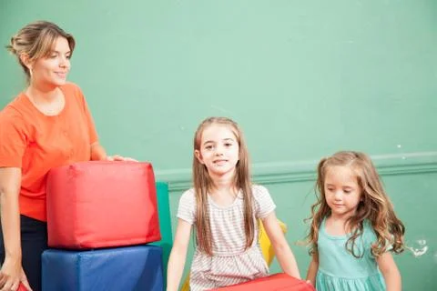 Kindergarden class playing 스톡 사진