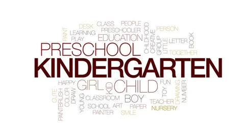Kindergarten animated word cloud, text design animation. Kinetic typography. Stock Footage 77153591