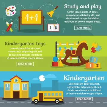 Kindergarten banner horizontal set, flat style Ilustración de archivo