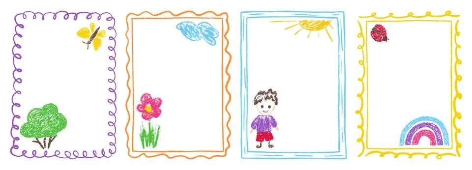 Kindergarten border box with frame crayon pastel for kid pencil text. Drawn Stock Illustration